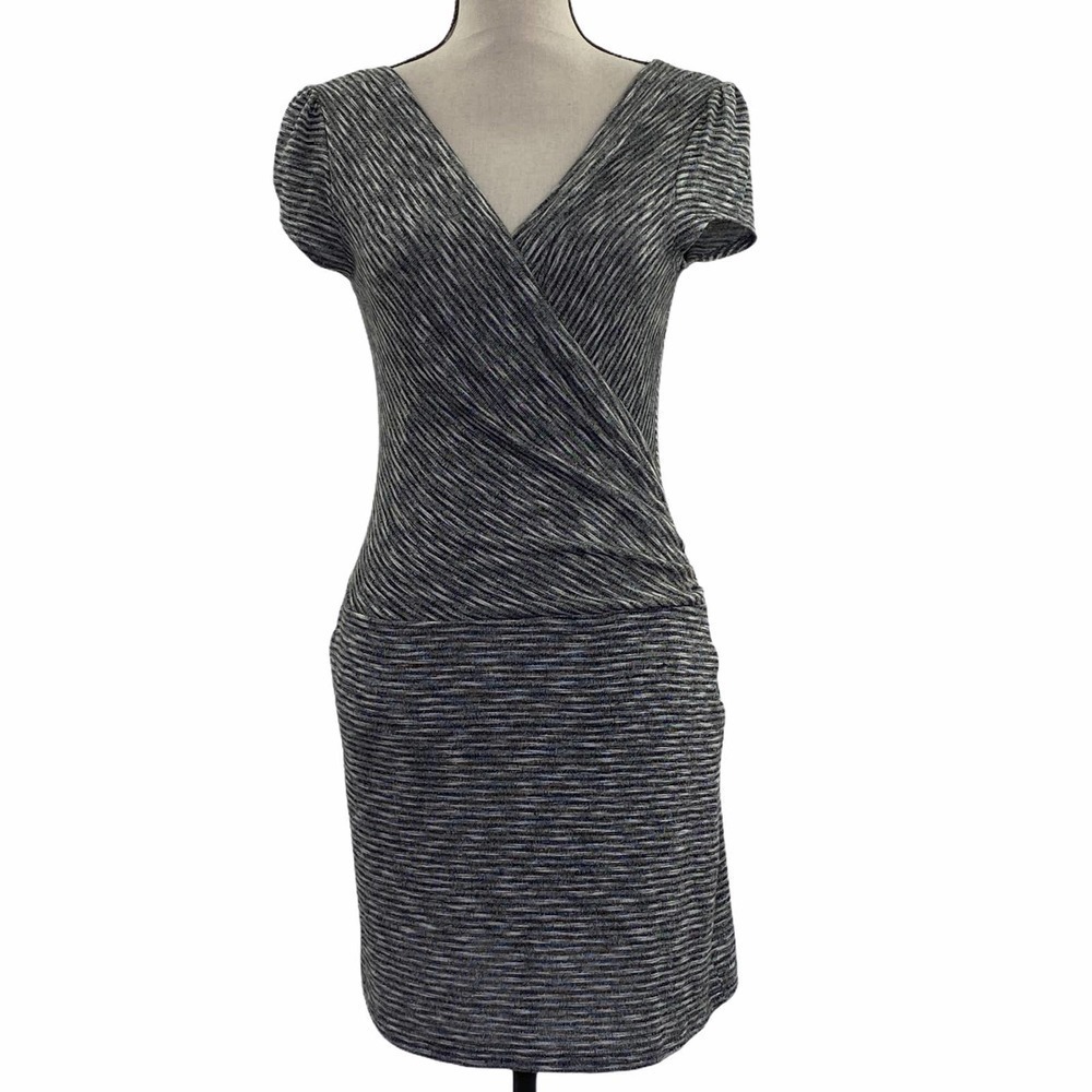PAPAYA Gray White Knit Faux Wrap Mini Dress Medium